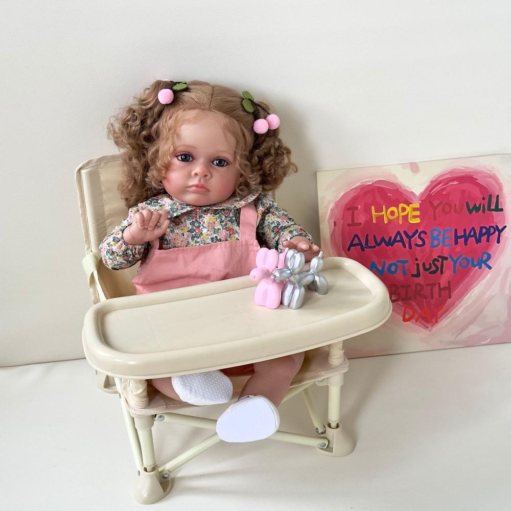24 Inch Realistic Reborn Baby Dolls Tutti Soft Cloth Body Simulation Doll with Curly Gold Hair Lifelike Newborn Dolls for Kids Toddler Christmas Gift