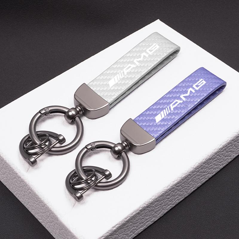 1Pcs Carbon Fiber Leather Car Keychain Key Ring Chain For Mercedes Benz AMG GLC GLE W204 W206 W205 W203 W211 W212 W213 W210 W169 DY6