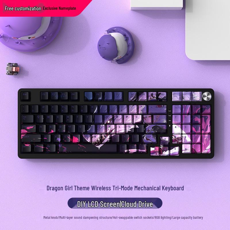Silent Wireless Bluetooth Mechanical Keyboard, 98-Key, Blue Switch, Three-Mode, High-Profile Design for Gaming and Office Use