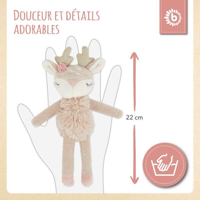 Bieco peluche cerf ella bébé avec hochet | mignon doudou bébé | aide au sommeil | hochet doudou pour bébé peluche bébé biche