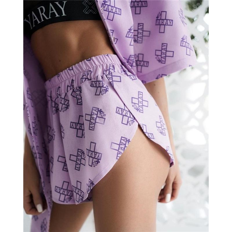 European And American Loose Long Sleeved Women's Printed Casual Commuter Lace Up Pajamas High Waist Shorts Suit