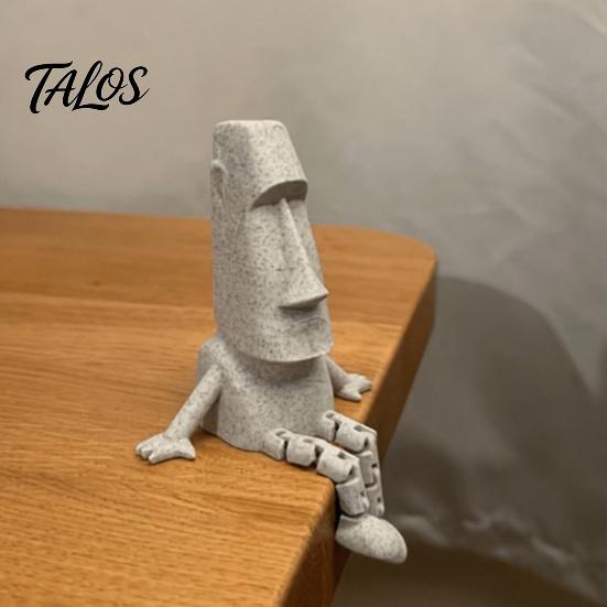 Talos 3D Printed Articulated Moai Statue Ornament, Movable Joints Figurine, Stable Stone Texture Sculpture for Desktop Living Room Study Decor Gift