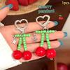Kawaii Red Cherry Fruit Keychain Cute Heart Key Ring Lovely Bag Charm Unique Gift for Girls Back To School Presents