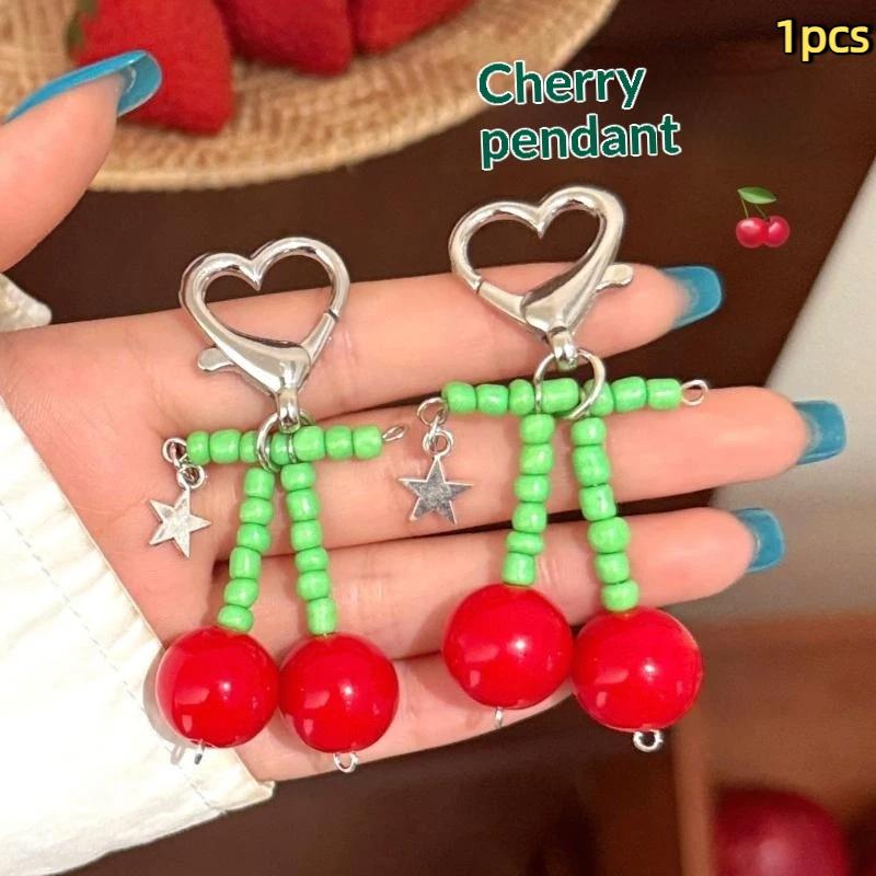 Kawaii Red Cherry Fruit Keychain Cute Heart Key Ring Lovely Bag Charm Unique Gift for Girls Back To School Presents