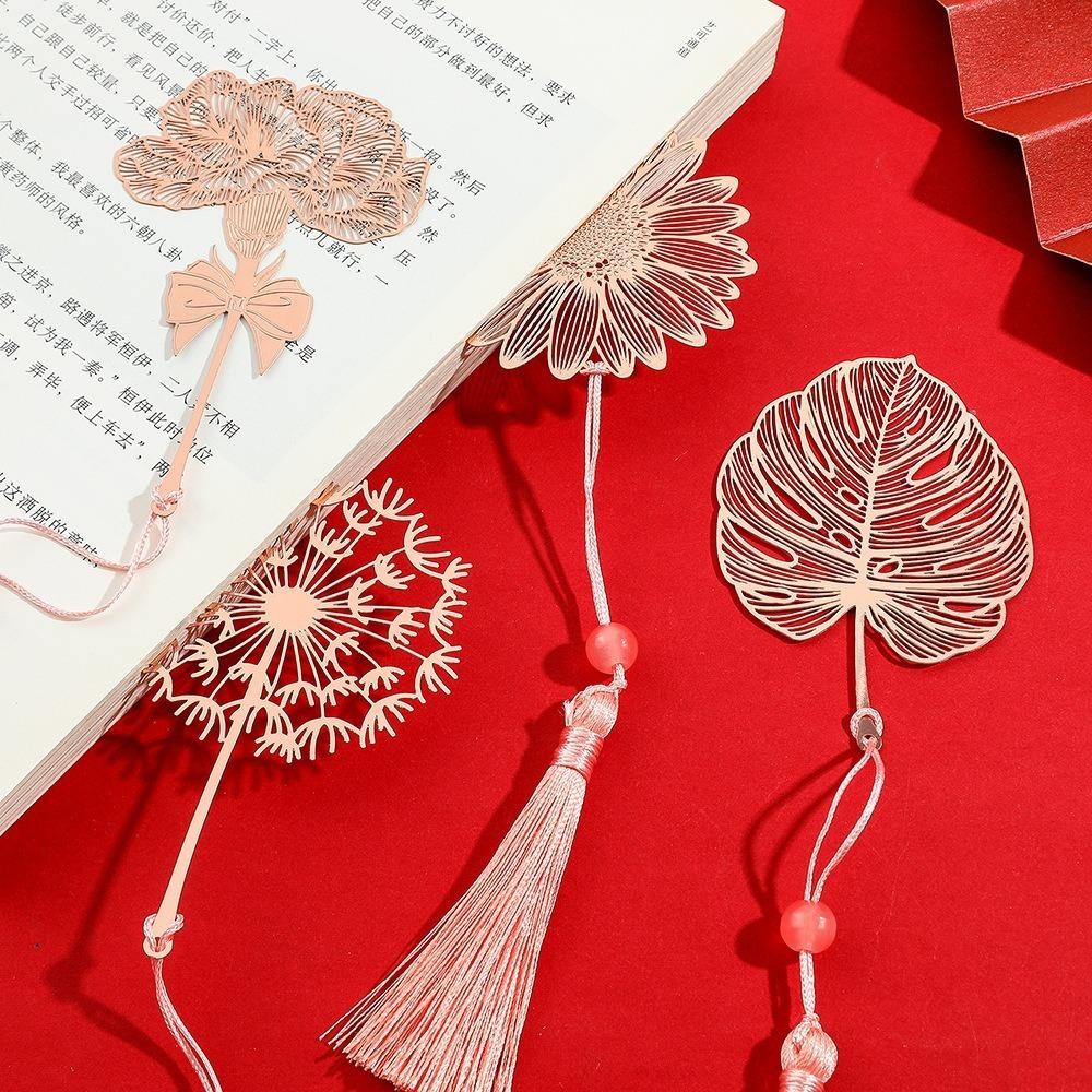 4pcs/set with Tassel Book Page Marker Hollow Brass Reading Marker Chinese Style Bookmarks Literary