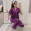Women's Imitation Silk Short Sleeve Pajamas: Sexy, Lightweight, Plus Size Two-Piece Set with Long Pants.