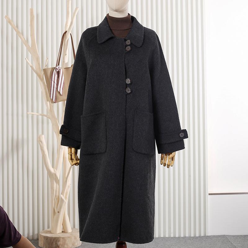 Simple solid color wool coat double-sided woolen coat autumn and winter new loose temperament long coat women's wool coat