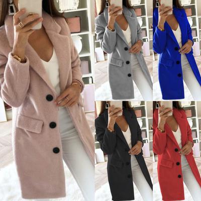 Autumn Winter Long Sleeve Cardigan Solid Color Women Lapel Blazer Jacket Coat