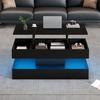 Rectangle LED Coffee Table Modern with Light And Hidden Storage Space Side Hydraulic Lift 100x50x42cm 50kg Load Capacity Living Room Center
