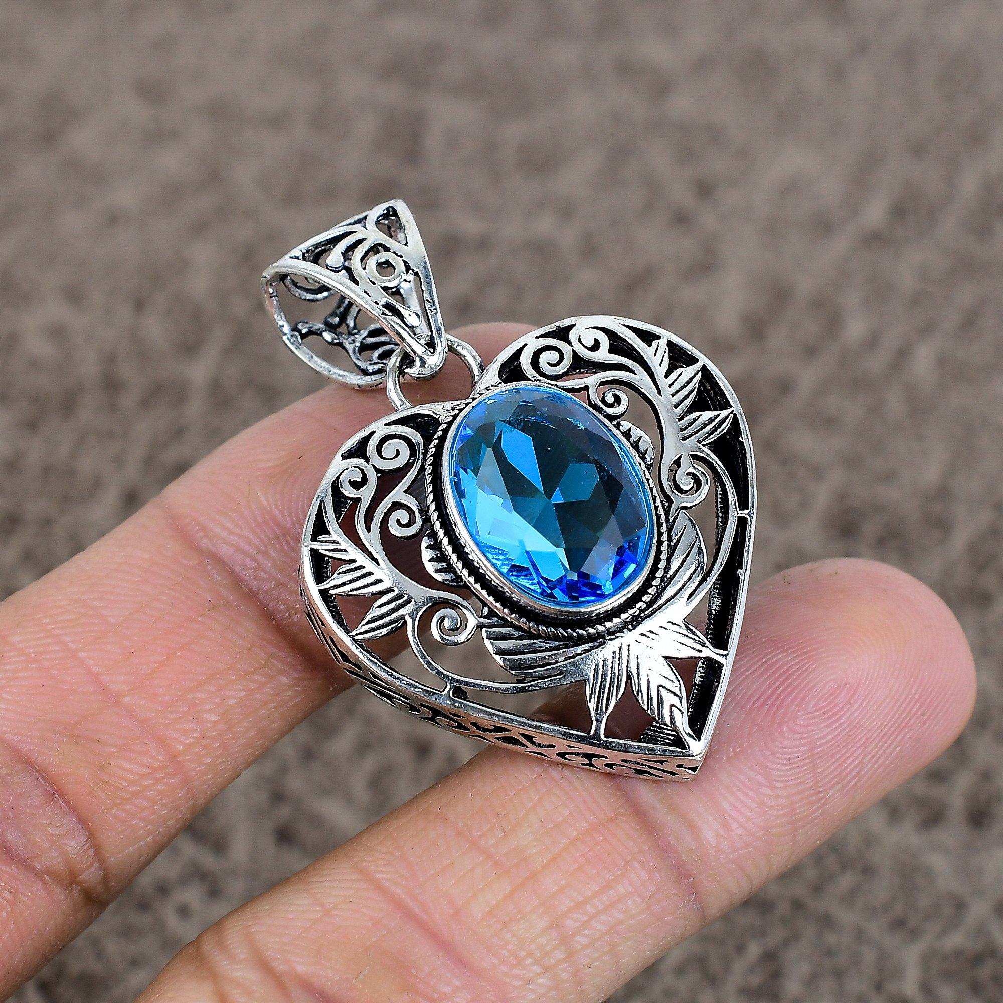

Blue Topaz Gemstone Handmade 925 Sterling Silver Jewelry Pendant 1.77 KKG-13