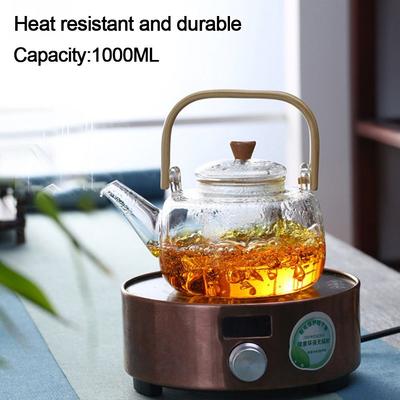 New 1000ml Glass Teapot With Filter Wood Handle Clear Teapot Large Capacity Health Kettle Home Office