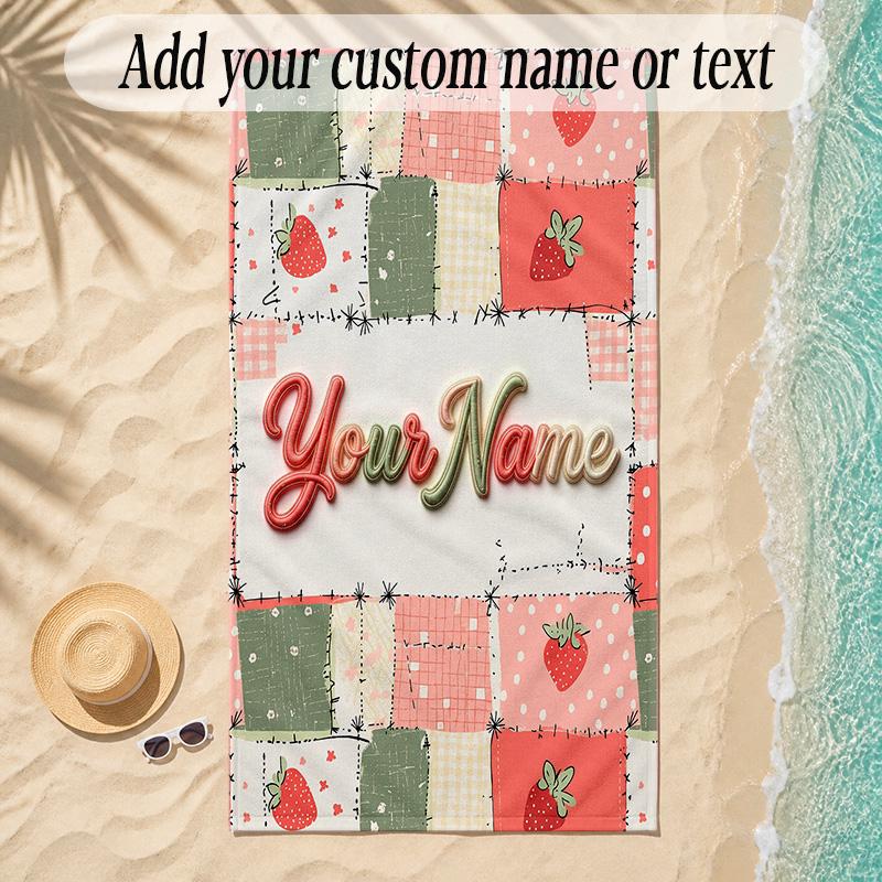 Quilt Theme Soft Beach Towel Personalized Custom Name Text Towel Portable for Beach Pool Travel
