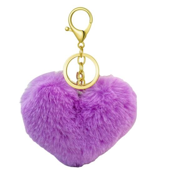 Breloc Inimă Pufoasă Breloc cu Pandantiv Blană Artificială de Iepure Pandantiv pentru Geantă Decorare Chei Mașină Accesoriu Etichetă Bagaj