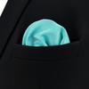 SHLAX&WING Necktie and Pocket Square Set, Solid Color, Aqua Indigo Silk, 147cm x 8cm