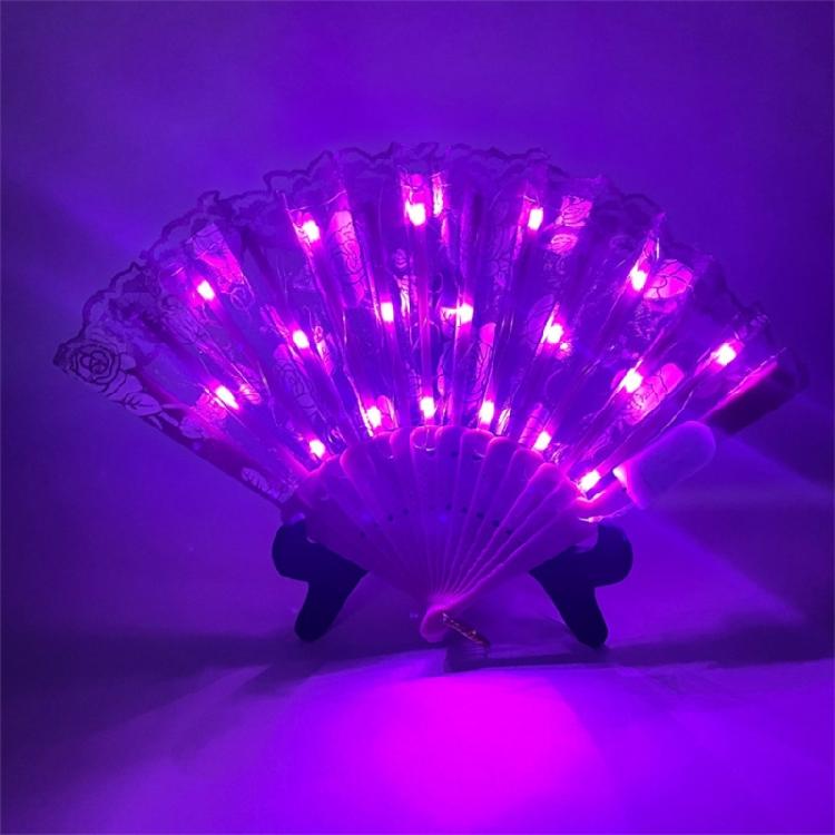 LED Light Up Rose Lace Florals Hand Fan Luminous Costumes for Wedding
