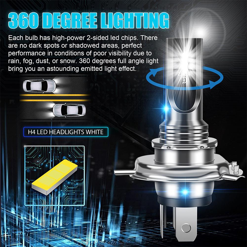 H4 9003 HB2 Car High Low Beam Super Bright Car Running Lamp 12V-24V Fog Light 4800LM 6000K 80W White Car Replacement Accessories