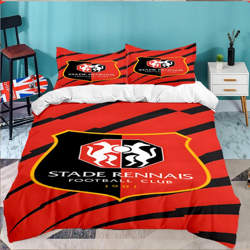 3PCS Stade Football Club Crest Bedding set,Ideal For1pc Duvet Cover And 2pcs Pillowcases Perfect for Christmas gift,Ideal for Bedroom, Dormitory