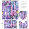 4-Piece Purple Floral Shower Curtain Cute Colorful Flower Bathroom Set with Shower Curtain and Rugs, Pretty Funky Watercolor Clo