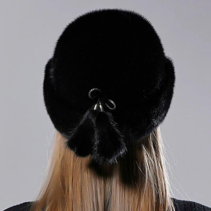 Full Pelt Mink Fur Hats Women Hight Quality Russian Hat Elegant Snow Hat Tails Stylish Warm Ushanka Fur Hats