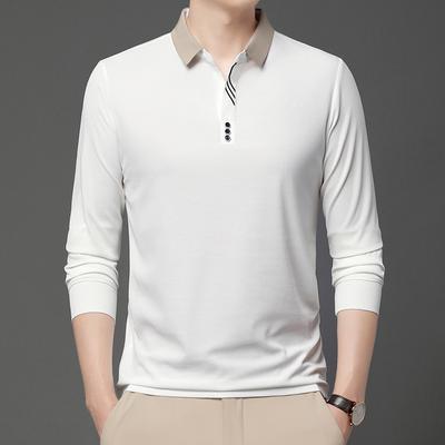 Camiseta Polo de Manga Larga para Hombre Textura de Gofre Casual Edad Media Cuello Solapa