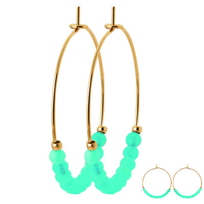 [R5744] - Gold Plated Hoop Earrings 'Mineralia' Golden Blue Quartzite - 3 Cm 3 Mm