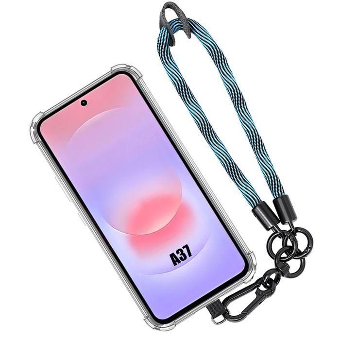 Coque Silicone - BOOLING - pour Samsung Galaxy A37 5G - Transparent Antichoc avec Bracelet - Bleu