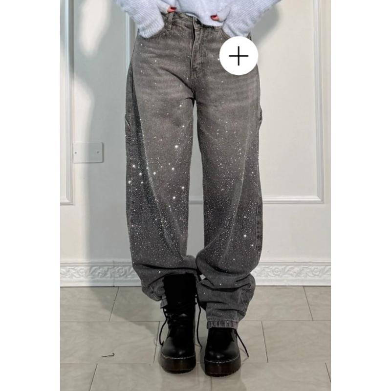 Neue Damenmode Stern Strass Jeans, Funkelnde Bling Bling Denim Hose für Lässigen Chic Tägliche Kleidung