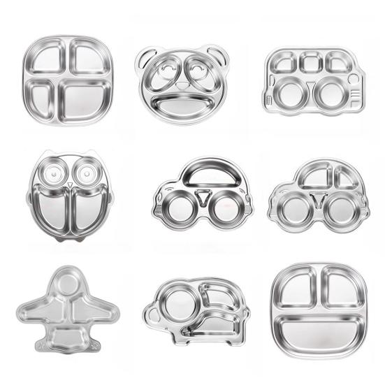 Stainless Steel Dinner Plate for Kids Cartoon Design Divided Tray Food-Grade Safe Durable Children Compartment Serving Snack Dishes