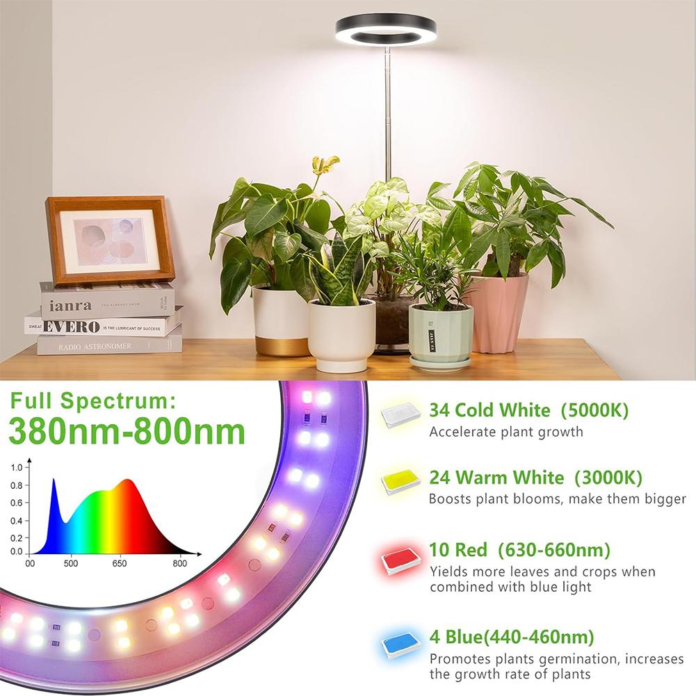 LED Grow Light Full Spectrum Plant Light Height Adjustable Retractable Small Potting Supplement Light 10 Gear for Indoor Plants