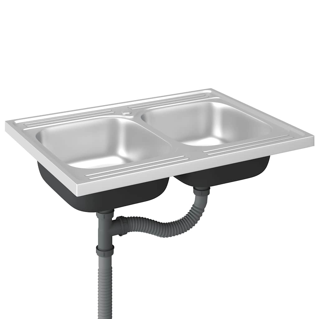 Double Kitchen Sink Silver 800x600x155 mm Stainless Steel