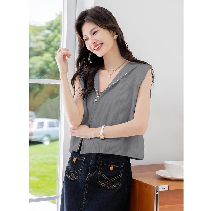 

Mokana Women s Hooded Diagonal-Zip Sweater Vest One Size