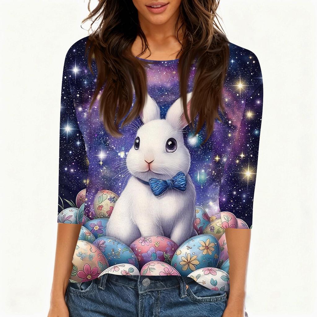Women's T Shirt Christmas Print 3/4 Sleeve Daily Weekend Fashion Basic Round Neck Regular Top