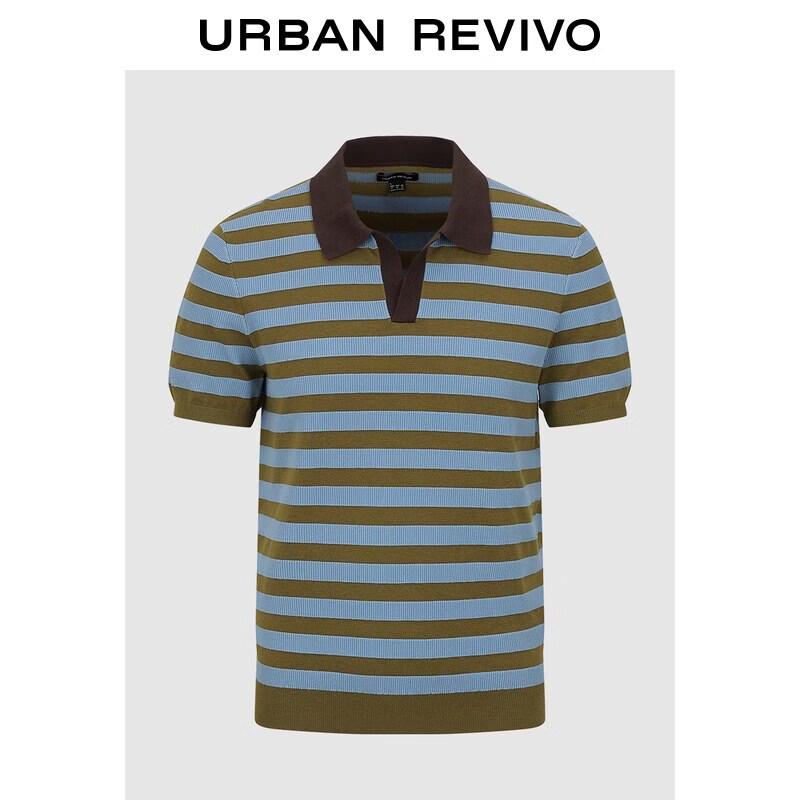 

UR2026 Men s Fashion Color-block Stripe Polo Knit Shirt M