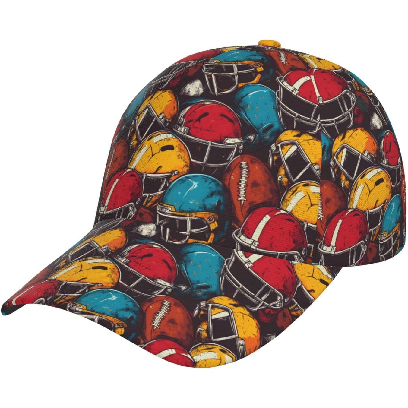 

Novastar Trucker Hat Men Women Colorful Football Helmet Print Adjustable Baseball Cap Hiking Running Dad Golf Hat One Size