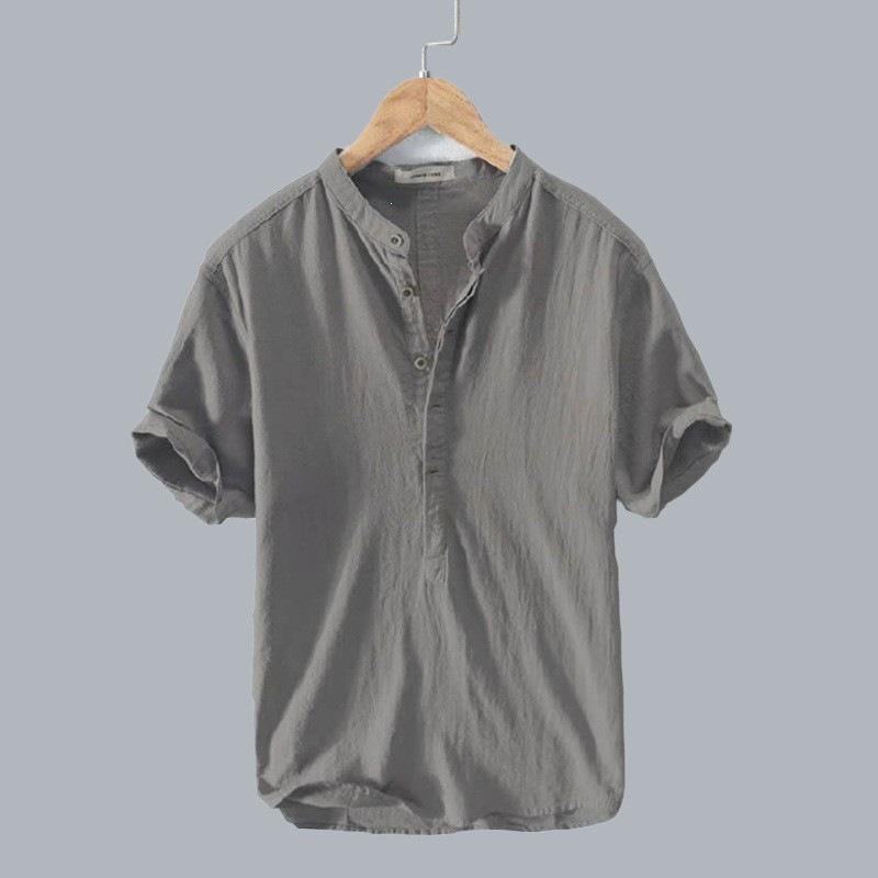 2025 Summer Men's Linen Henley Collar Lightweight Breathable Short-Sleeved Shirt