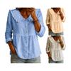Women Shirt Ruffled Large Lapel Long Sleeve Buttons Placket Shirt Tops Pure Color Loose Fit Mid-Length Hem Casual Tops