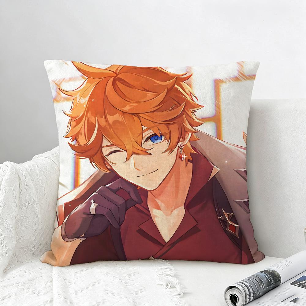 Game Character Tartaglia (Genshin Impact) Cushion Cover Natural Linen Pillowcase Set AllinOne Decor for Sofa Bedroom Chair