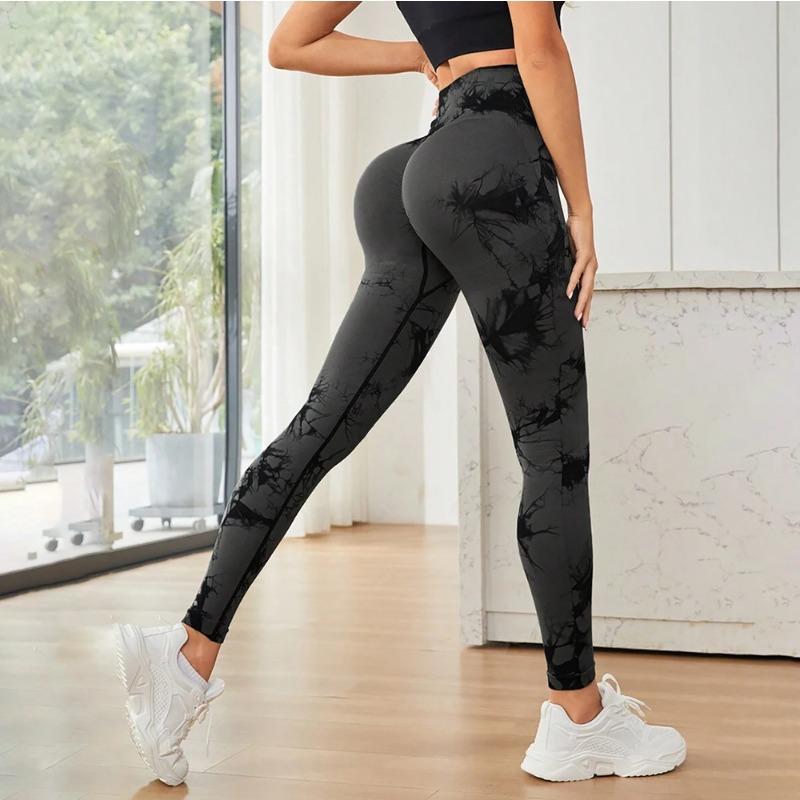 Seamless tie-dye yoga pants high-waisted elastic fitness pants quick-drying high-waisted nine-point peach hip sports leggings