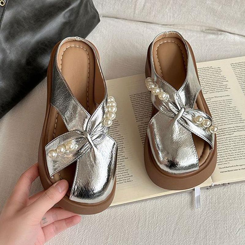 Fashion Temperament Versatile Pearl Hollow Girls Bag Head Slippers Summer 2025 New Wear Sandals Breathable Slippers