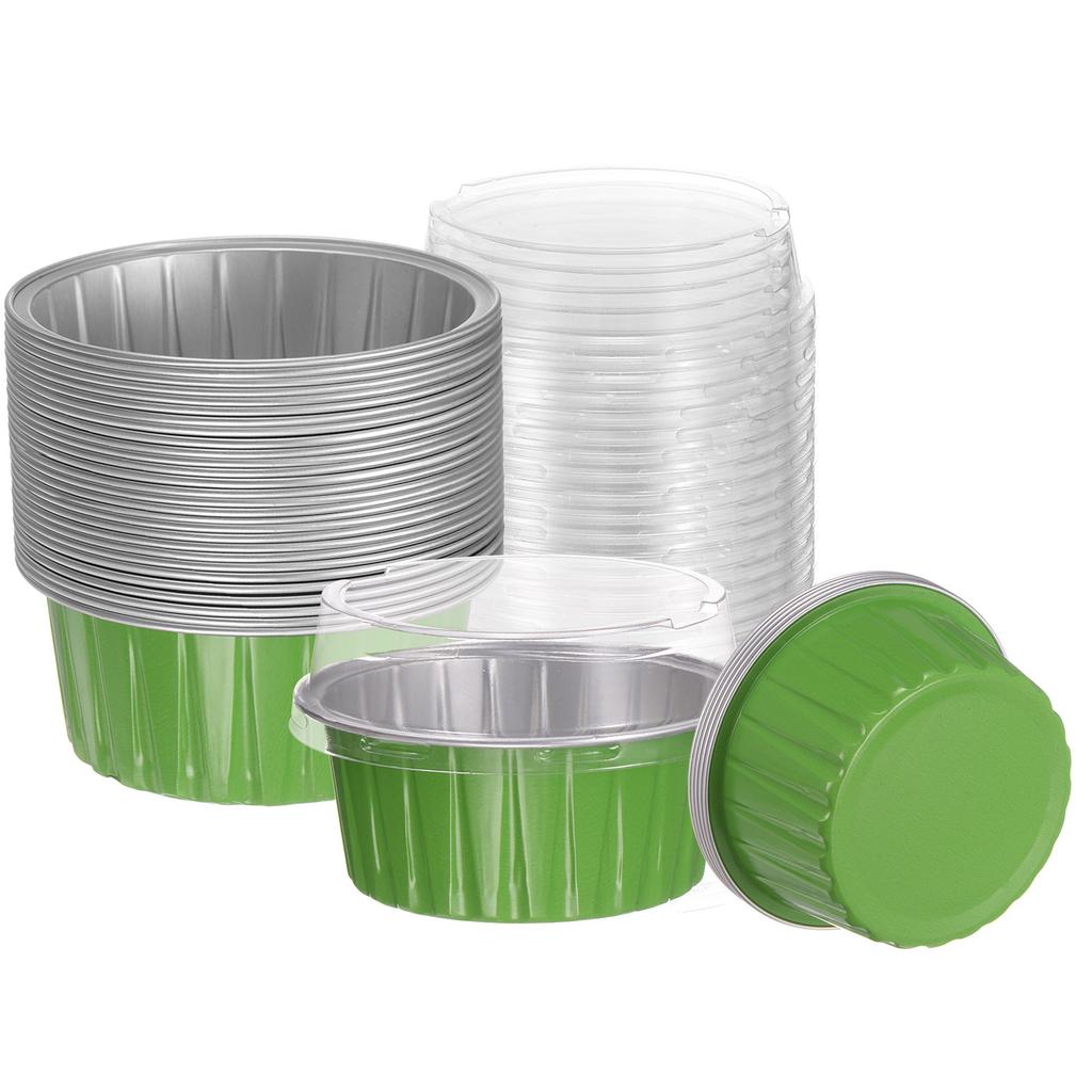 100Pcs Baking Cups with Lids Aluminum Foil Liners Mini Disposable Containers Cups Holders Cases Boxes Pans for Dessert Wedding