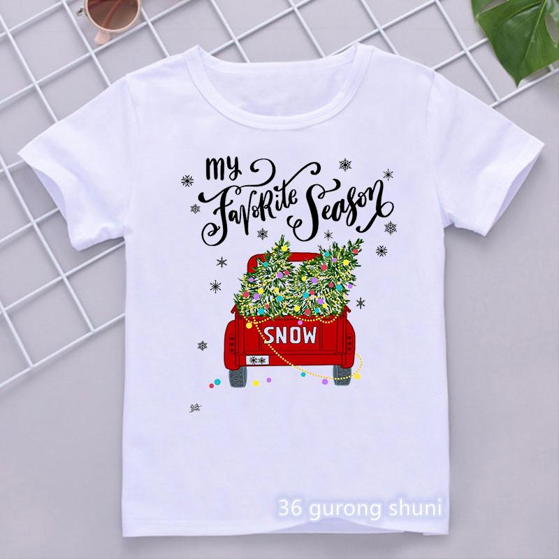 Fröhliche Weihnachten Weihnachtsmann Auto Grafikdruck T-Shirt Mädchen/Jungen Kinderkleidung Lustig Harajuku Kawaii Kinder Sommer Tops Shirt