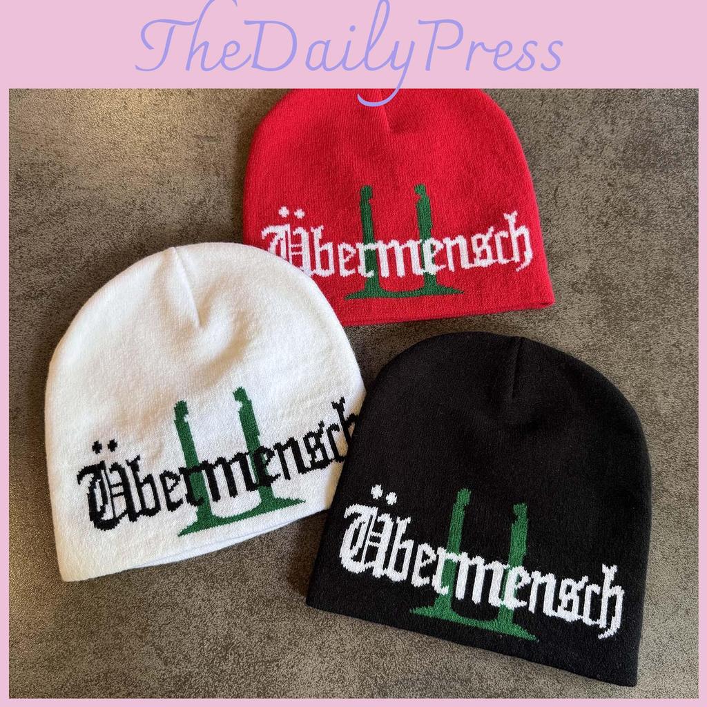 Embroidered Neutral Letter Knit Hat Warm Beanie For Trendy Casual Outdoor Use