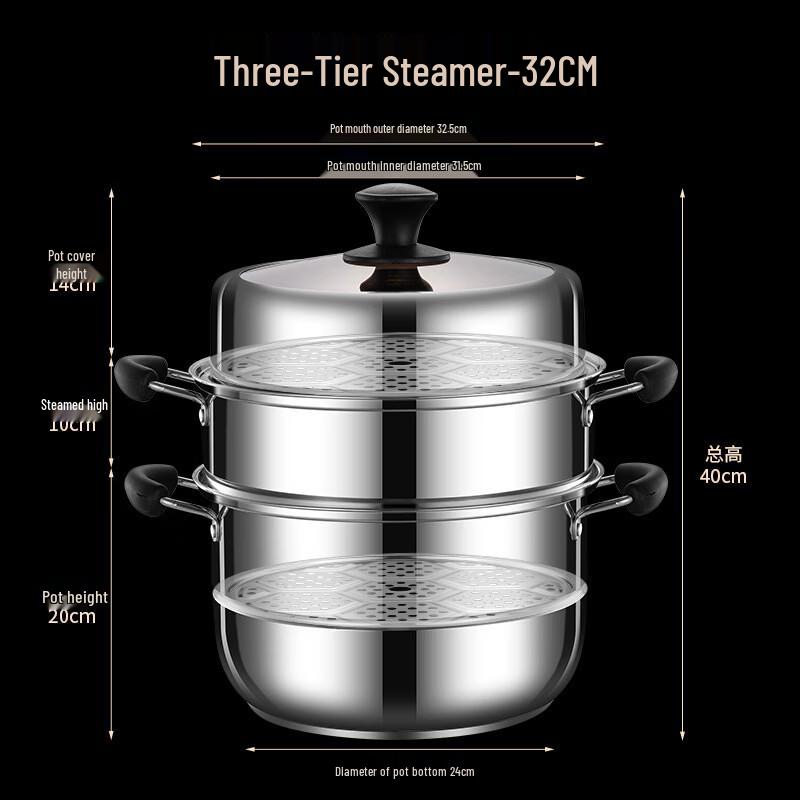 Zhuchuang Jingpin 32cm 3-Layer 201 Stainless Steel Steamer Pot