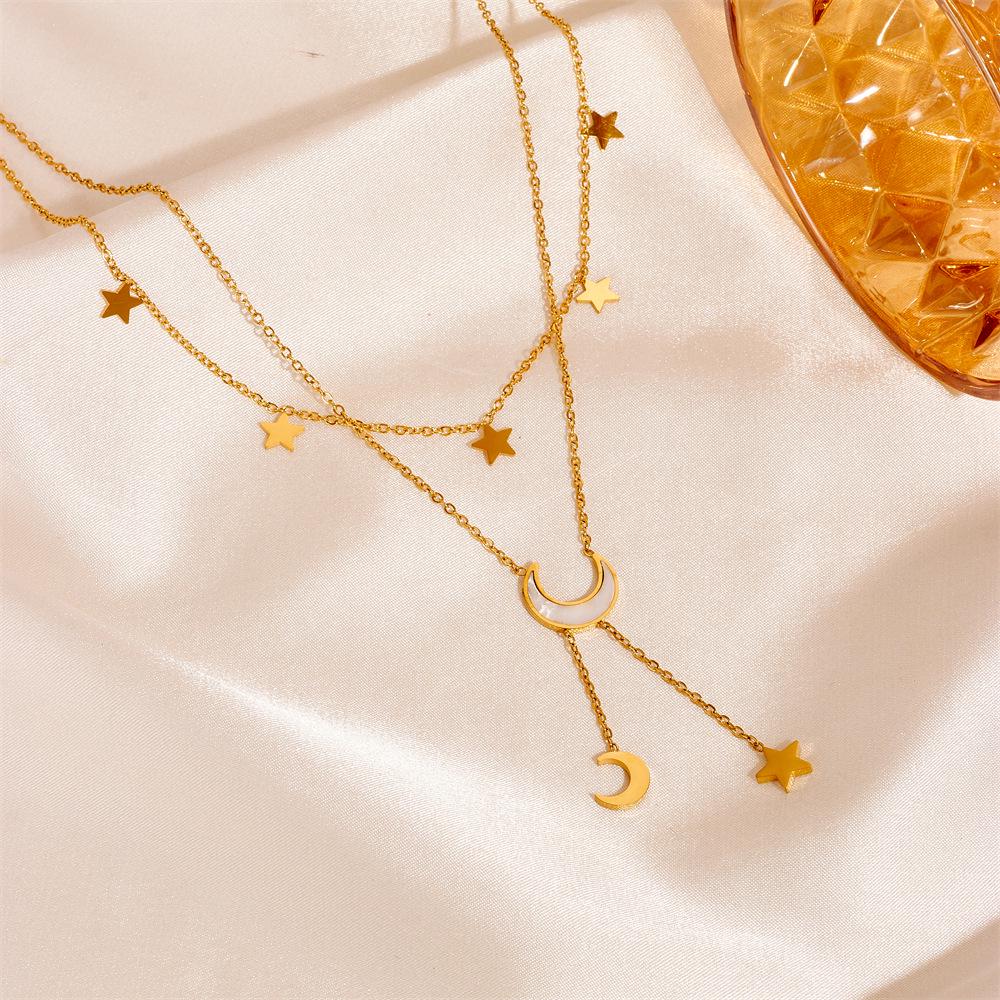 18K Gold-Plated Titanium Steel Heart, Star, Moon Tassel Anklet for Women