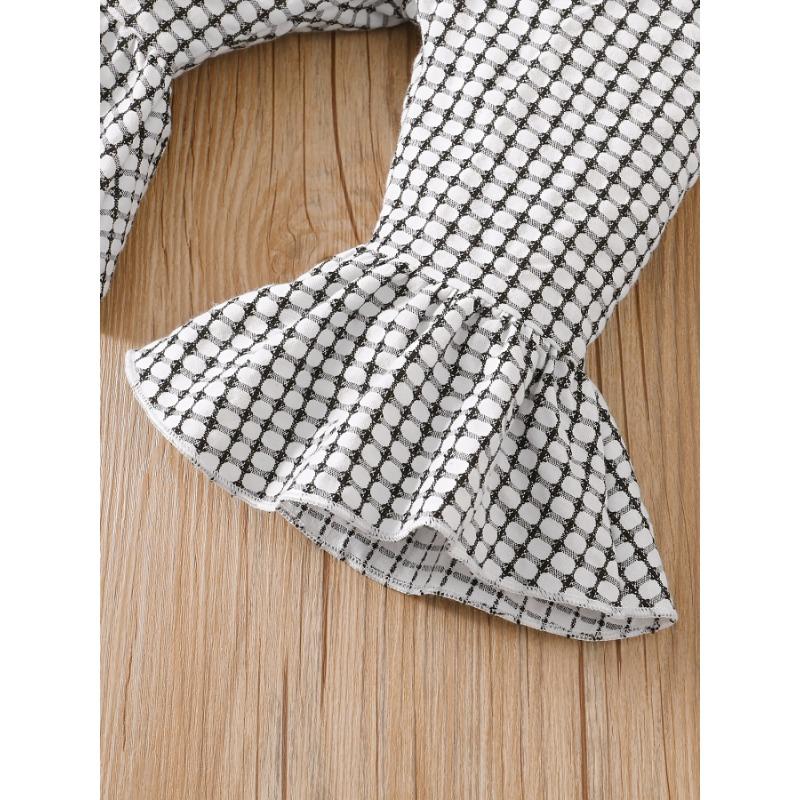 Toddler Baby Girls All-match Cute Bow Plaid Long Sleeve Dress Top & Flared Trousers Set, Kid's Patry Casual Clothes