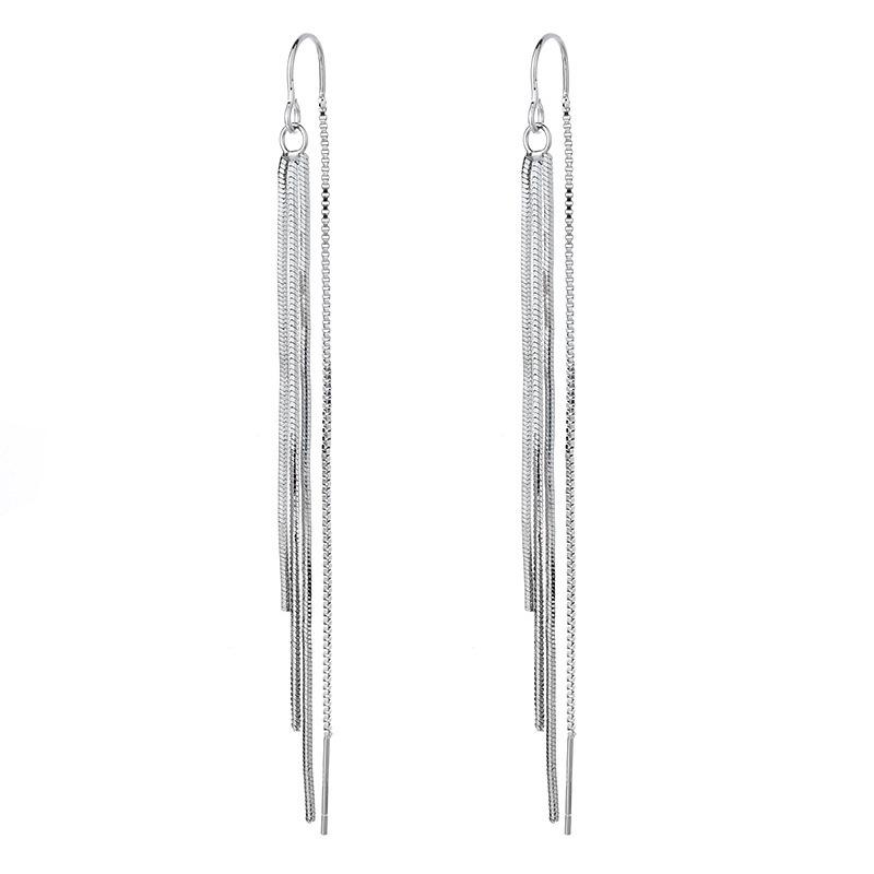 Korean Dongdaemun Long Chain Tassel Anti-lost Silver Earrings for Women