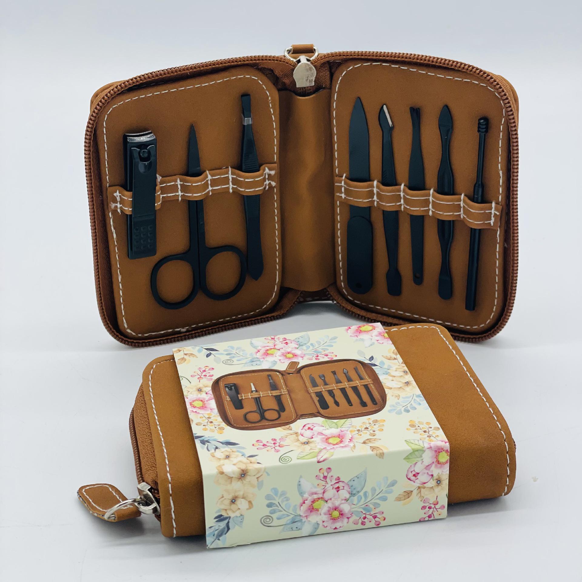 

Luxury Portable Anti-Splash Nail Clipper & Pliers Set with Manicure Tools in Leather Case хаки