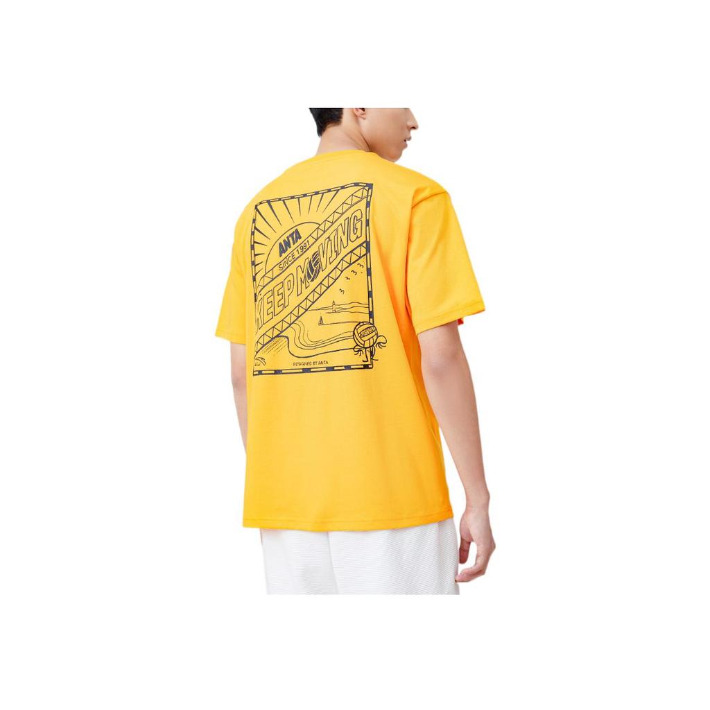 Anta Letter Print Casual T-Shirt Unisex Tops Yellow 152228101-3
