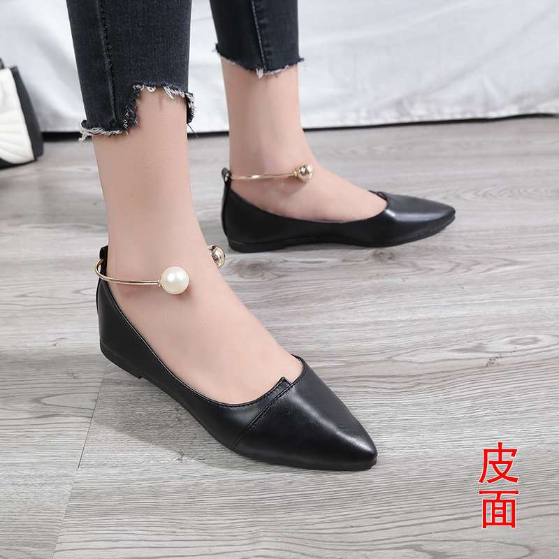 Pointed single shoes women's 2025 new versatile women's shoes spring flats black autumn shallow beanie shoes