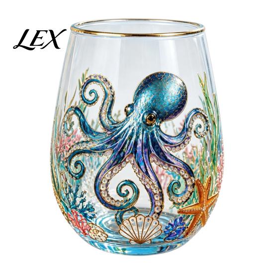 Functional Collectible Glass Cup Ocean-Themed Cup, Jellyfish/Dolphins/Sea Turtles/Octopus Hand-Painted, Thickened Drinking Decorative Ocean Style Gift